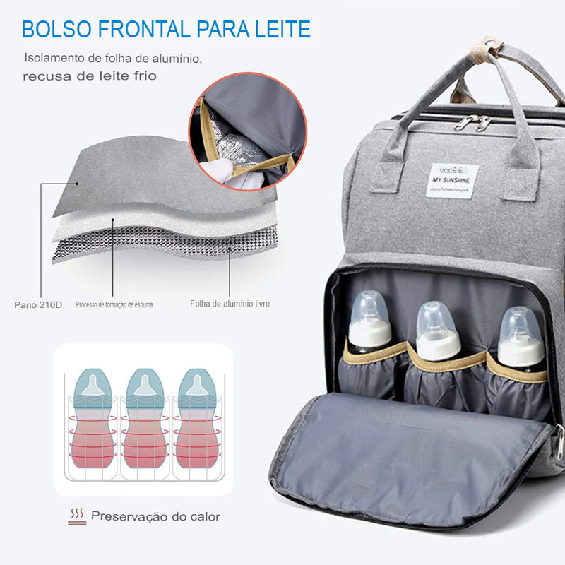 Bag Foldable Baby Backpack - 3 em 1 fralda saco mochila dobrável bebê